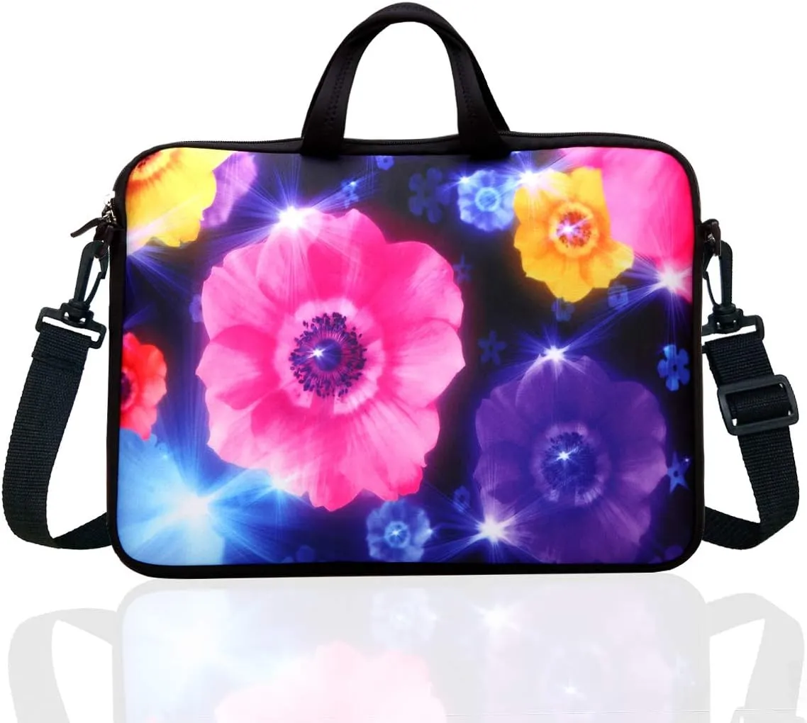 14-Inch Laptop Shoulder Bag Sleeve Case With Handle For 13" 13.3" 14" 14.1" Netbook/Macbook Air Pro (Colourful Flower)