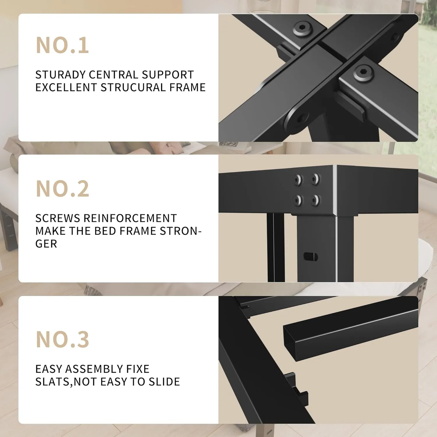 16 Inch Full Size Bed Frame - No Box Spring Needed Heavy Duty Black Metal Platform Mattress Foundation, Non-Slip Noise Free Easy Assembly Steel Slats Bedframes with Cleance Storage