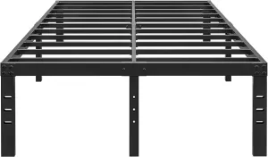 16 Inch Full Size Bed Frame - No Box Spring Needed Heavy Duty Black Metal Platform Mattress Foundation, Non-Slip Noise Free Easy Assembly Steel Slats Bedframes with Cleance Storage