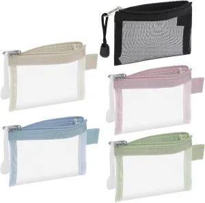 5 Pack Mini Zipper Mesh Bags 3 x 4.5 Inch Nylon Makeup Organizer Portable Travel Cosmetic Pouch Kit Beauty Accessories Holder Bag Storage Coin Purse for Small Items Key Lipstick Credit Card