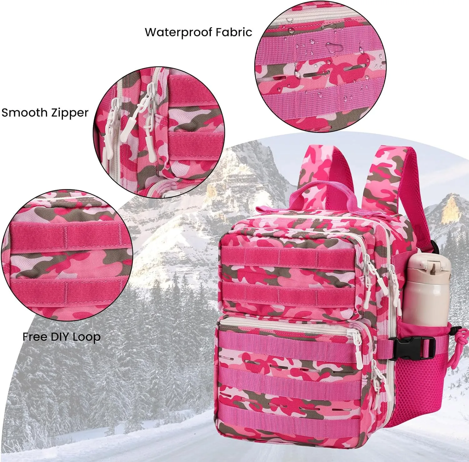 9L Mini Tactical Backpack for Men Women,Small Military Tactical Backpack for Sport,Gym,Hiking,Travel,CampingPink Camo