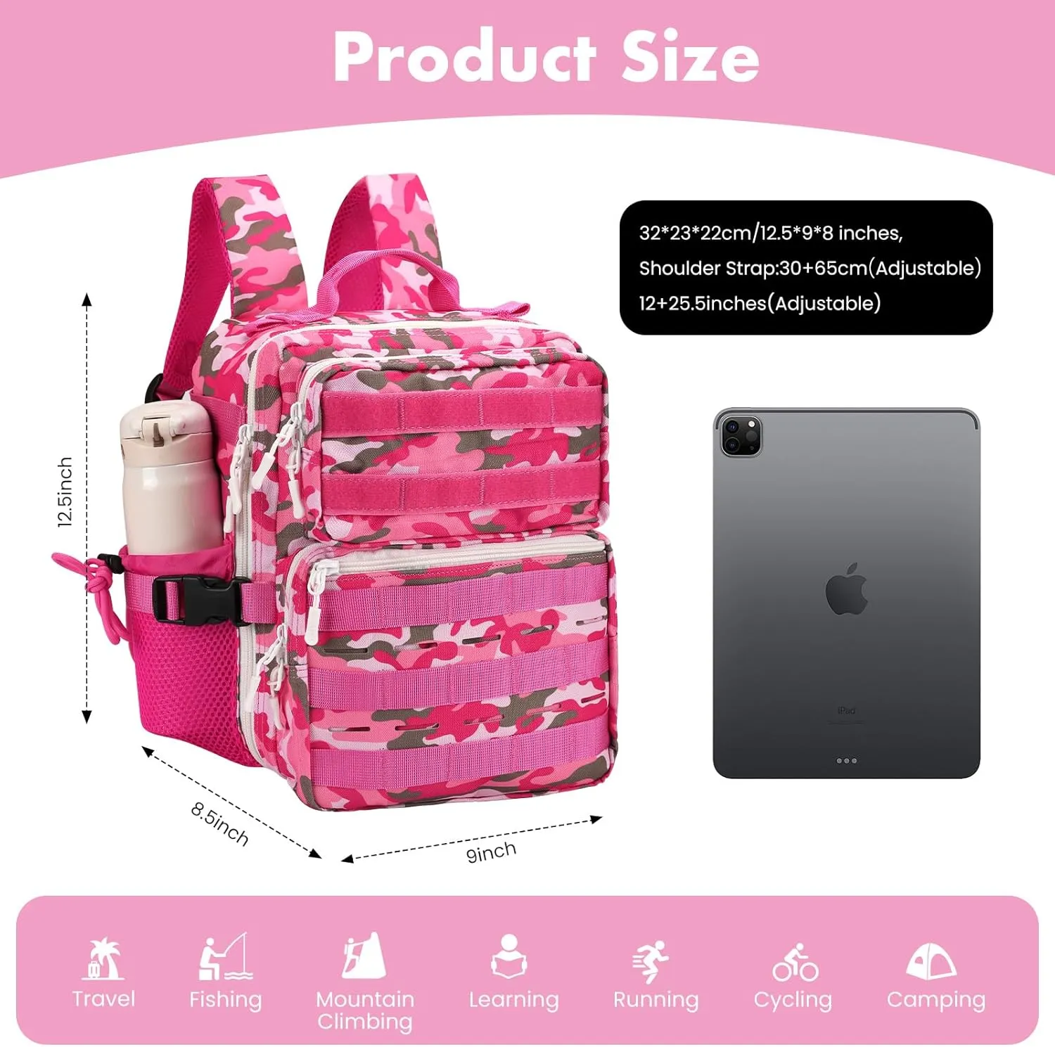 9L Mini Tactical Backpack for Men Women,Small Military Tactical Backpack for Sport,Gym,Hiking,Travel,CampingPink Camo
