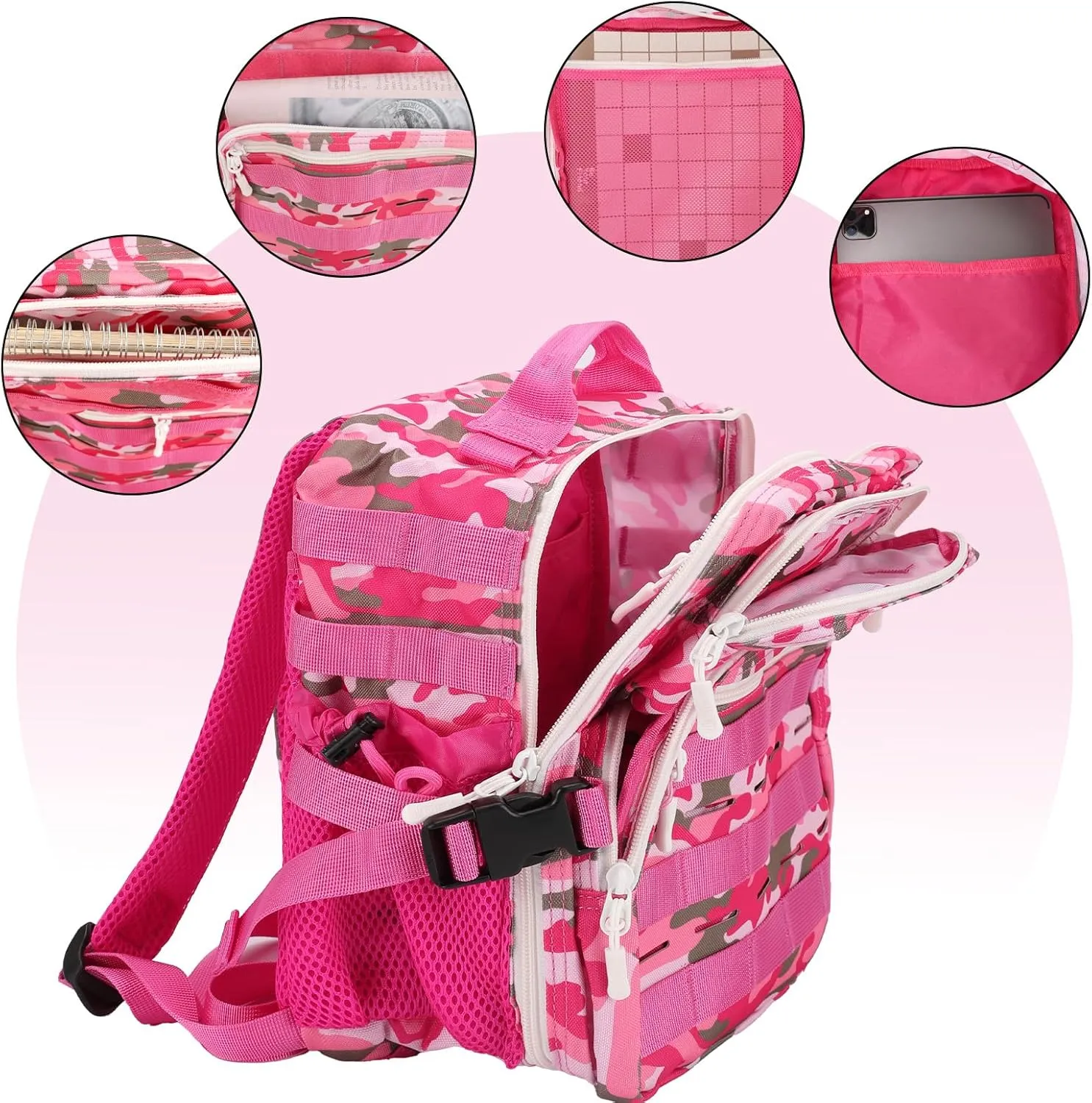 9L Mini Tactical Backpack for Men Women,Small Military Tactical Backpack for Sport,Gym,Hiking,Travel,CampingPink Camo