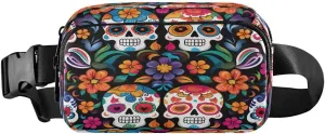 ALAZA Floral Sugar Skull Day Of The Dead Waist Packs Spot Belt Bag Crossbody Bag Fanny Pack Pouch for Men Women Hiking Running Cycling Traveling