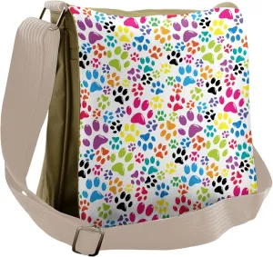 Ambesonne Colorful Messenger Bag, Cartoon Dog Paw Traces, Unisex Cross-body