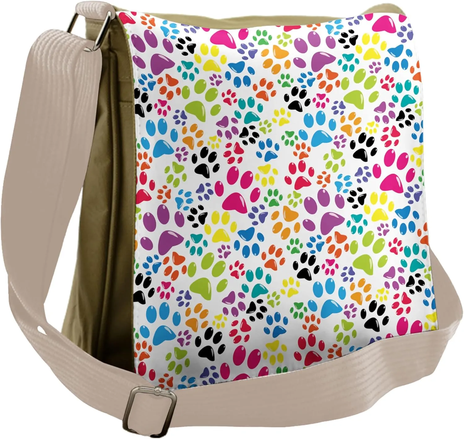 Ambesonne Colorful Messenger Bag, Cartoon Dog Paw Traces, Unisex Cross-body