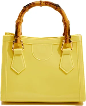 Bamboo Handle Purse for Woman PVC Handbag Cute Crossbody Purses Lightweight Elegant Top Handle Tote Satchel Bag