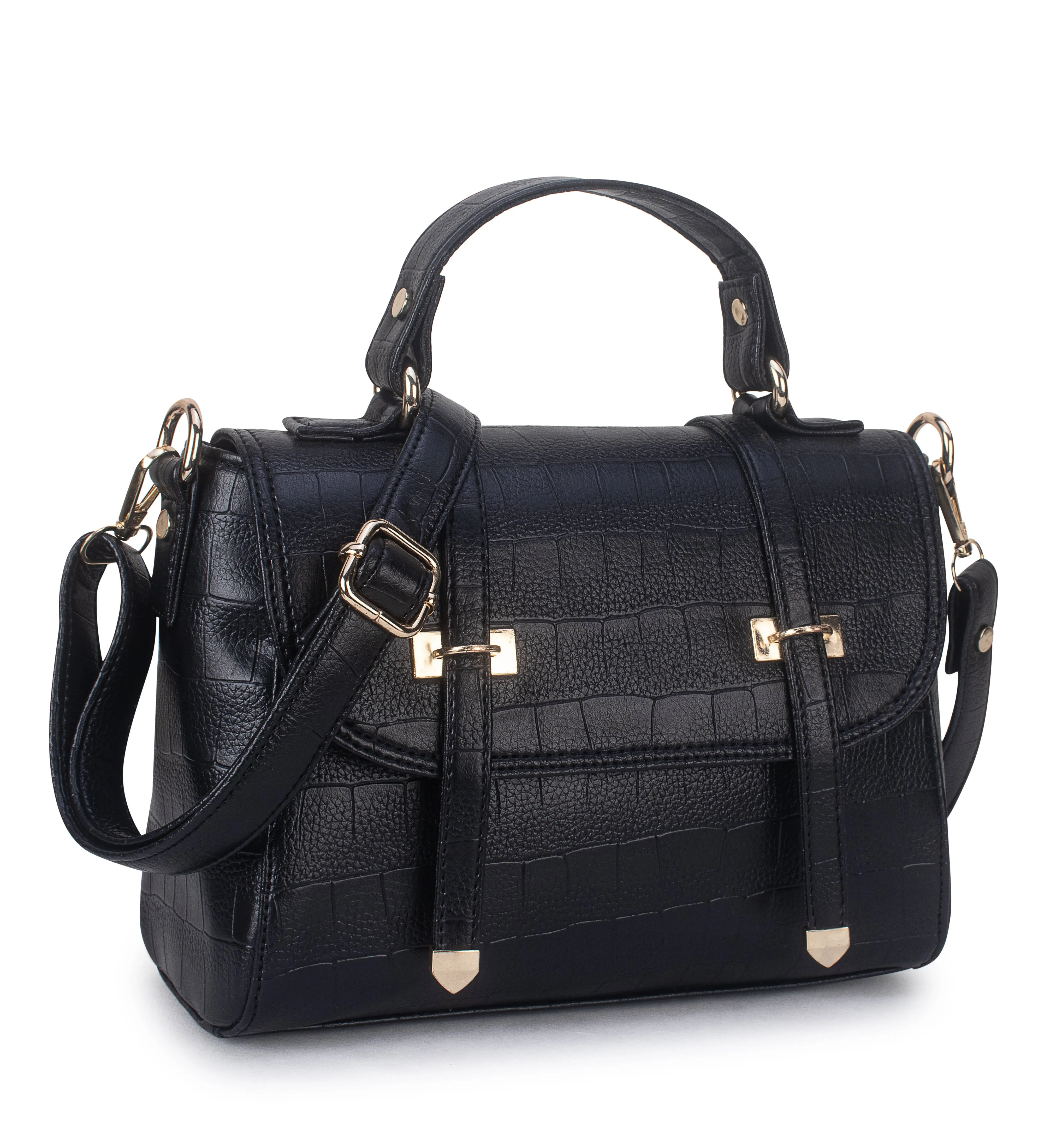 Black Croco Satchel Handbag