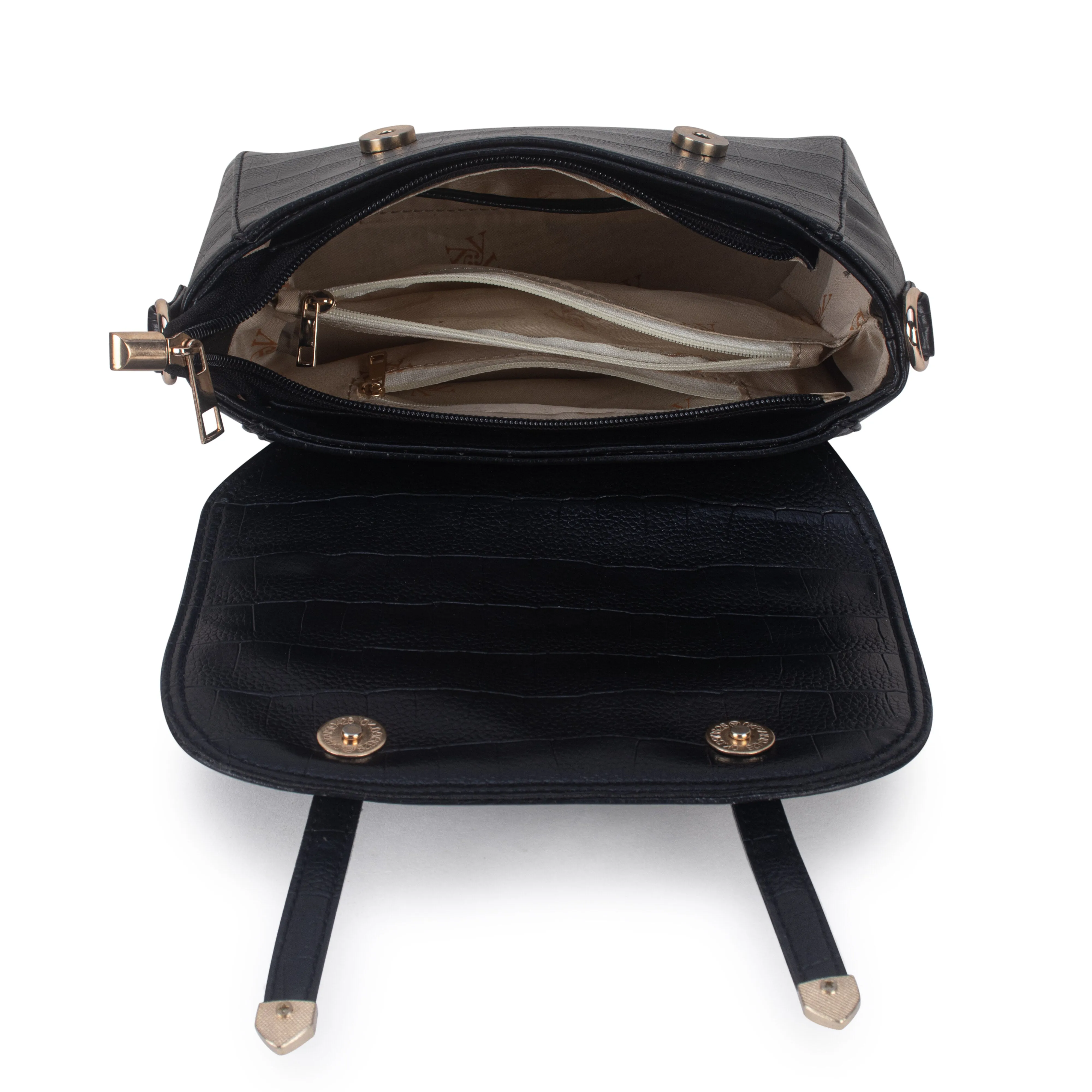Black Croco Satchel Handbag