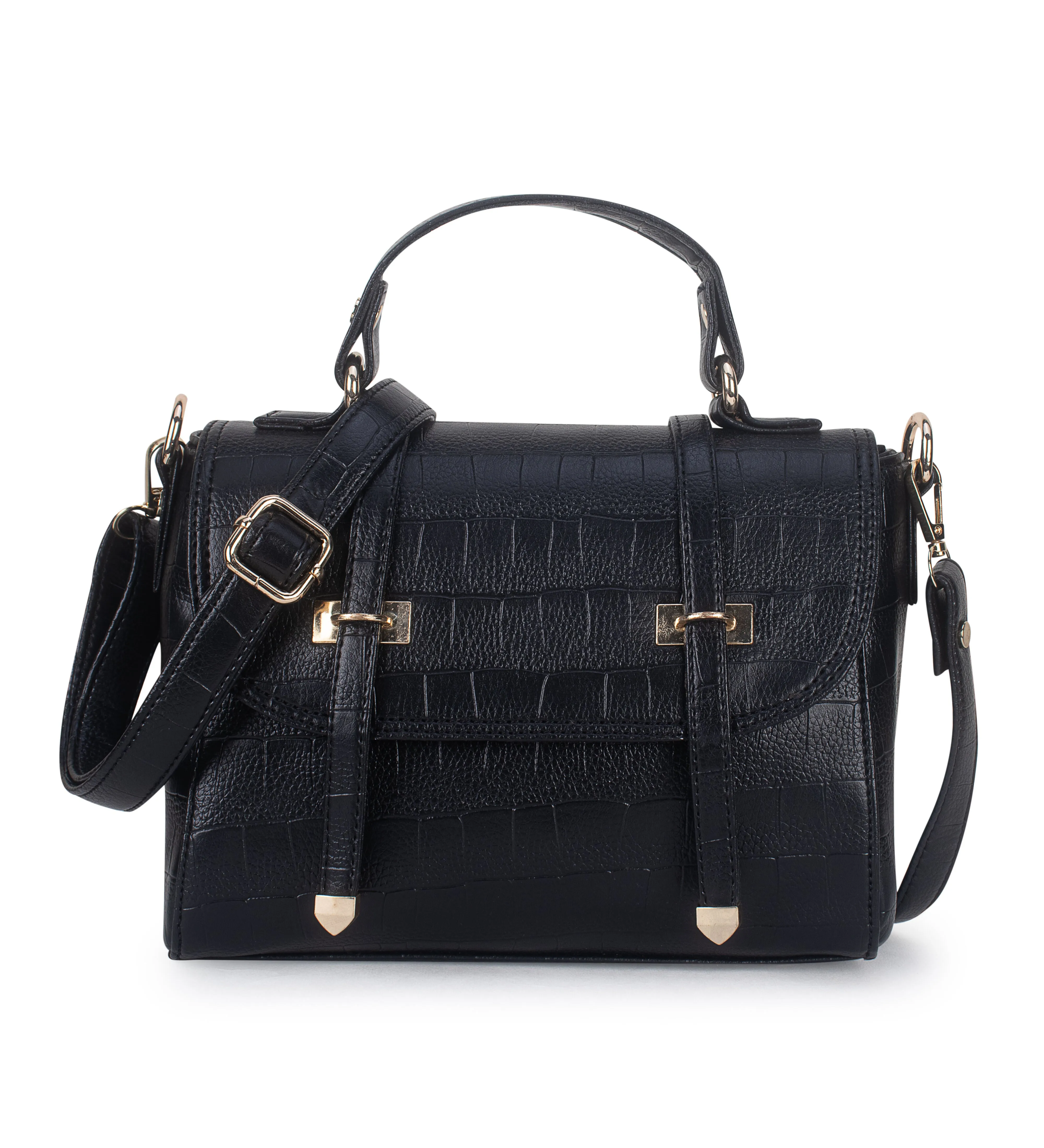 Black Croco Satchel Handbag