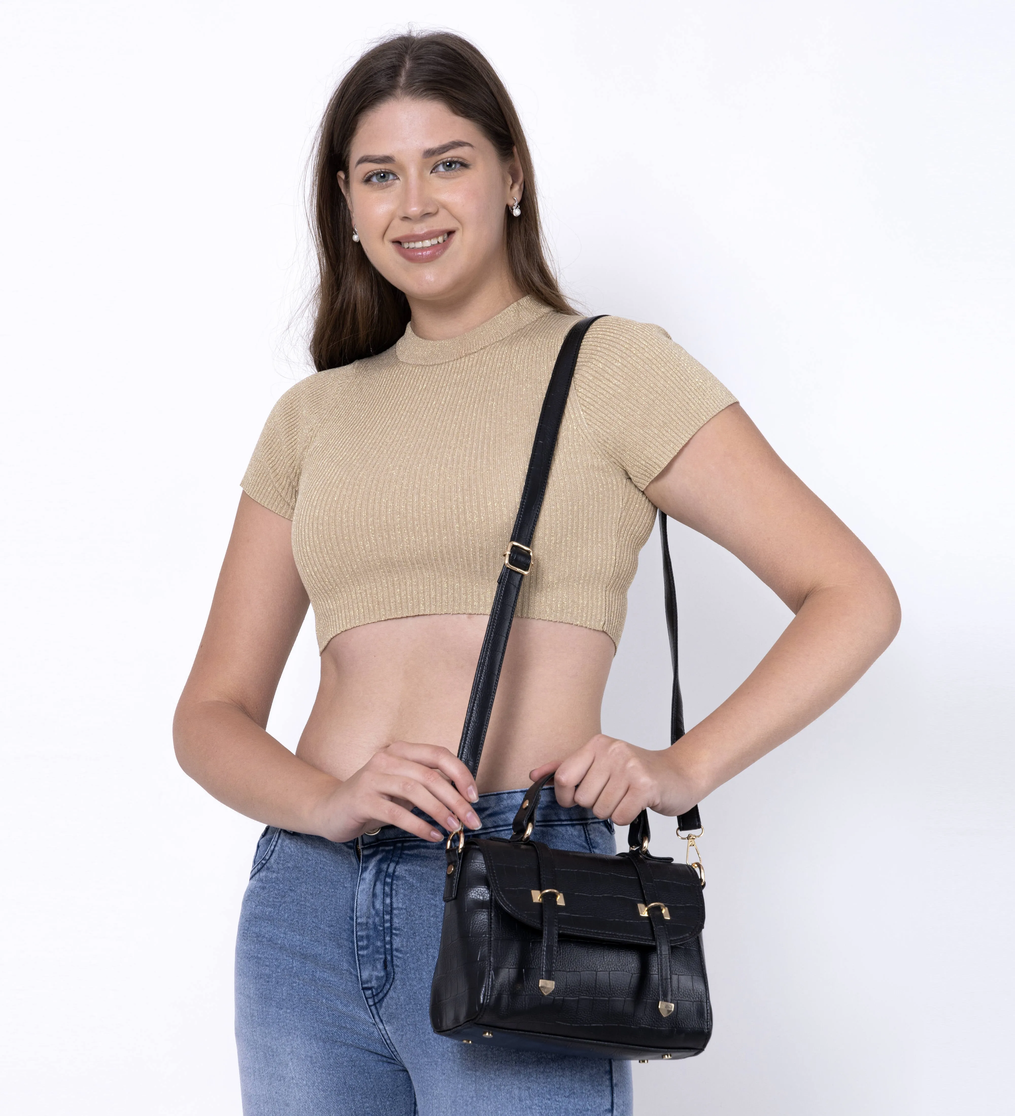 Black Croco Satchel Handbag