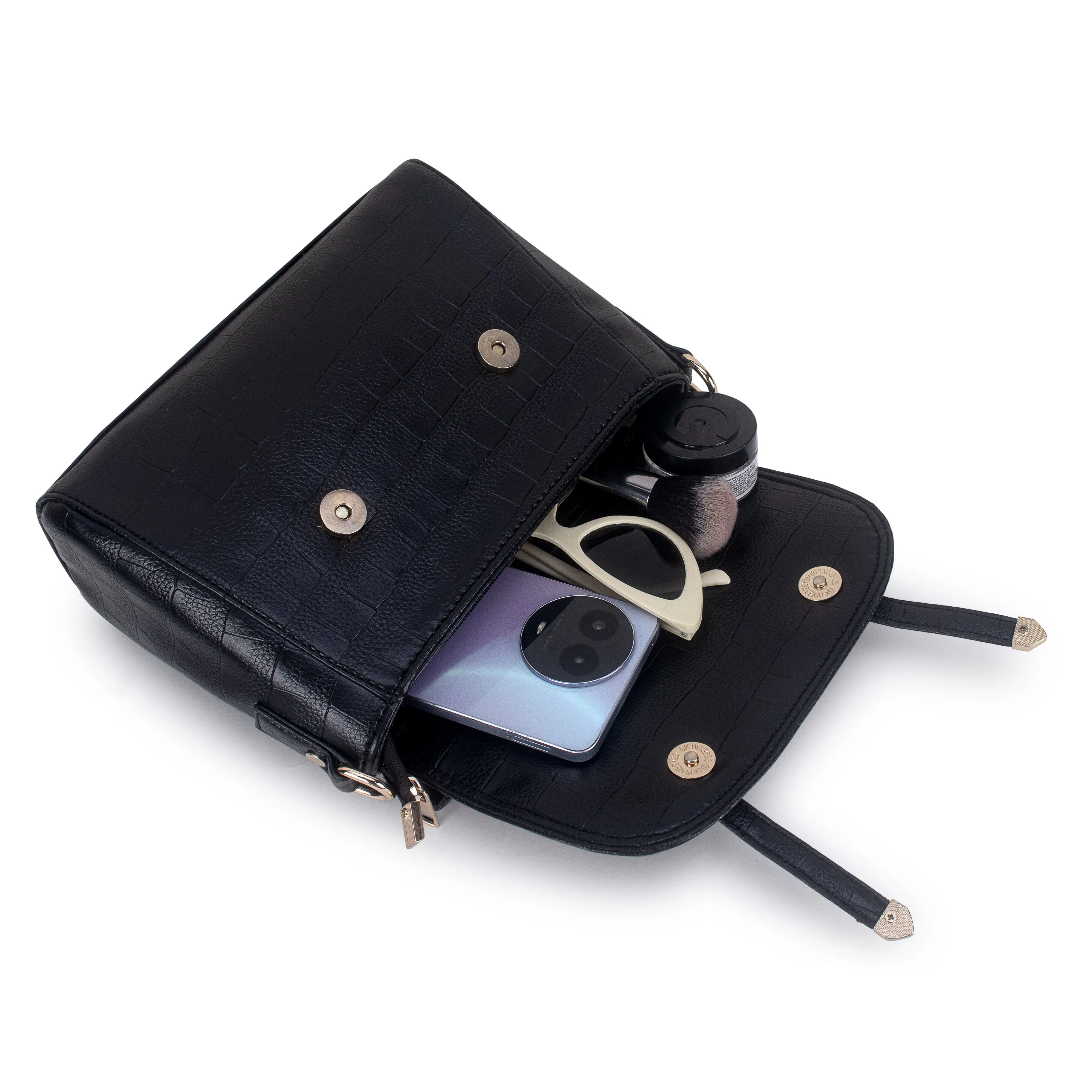 Black Croco Satchel Handbag