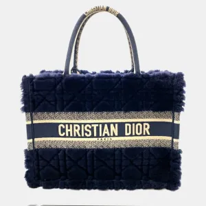Blue Shearling Medium Book Tote Bag
