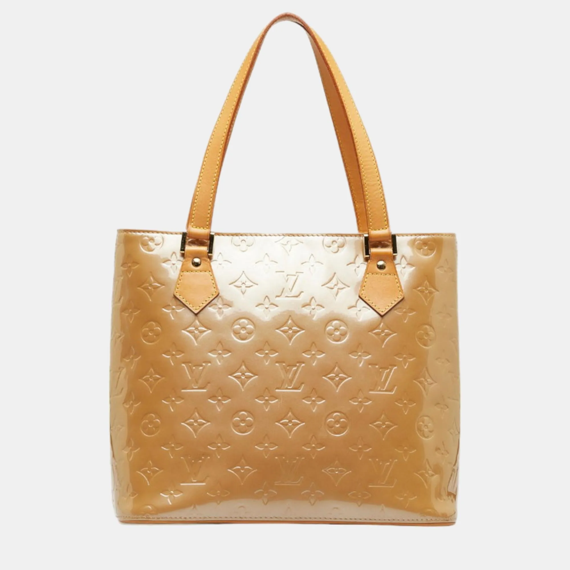 Brown Leather Monogram Vernis Houston Tote Bag