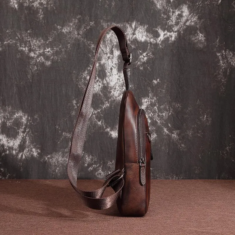 Casual Leather One Shoulder Backpack 10-inch Chest Bag Sling Bag Sling Crossbody Bag For Men
