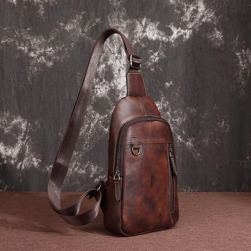 Casual Leather One Shoulder Backpack 10-inch Chest Bag Sling Bag Sling Crossbody Bag For Men