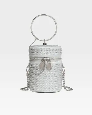 Crystal Mini Barrel Bag in Silver