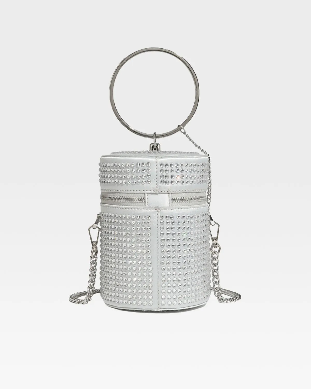 Crystal Mini Barrel Bag in Silver