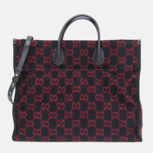 Dark Navy Blue/Red Wool GG Tote Bag