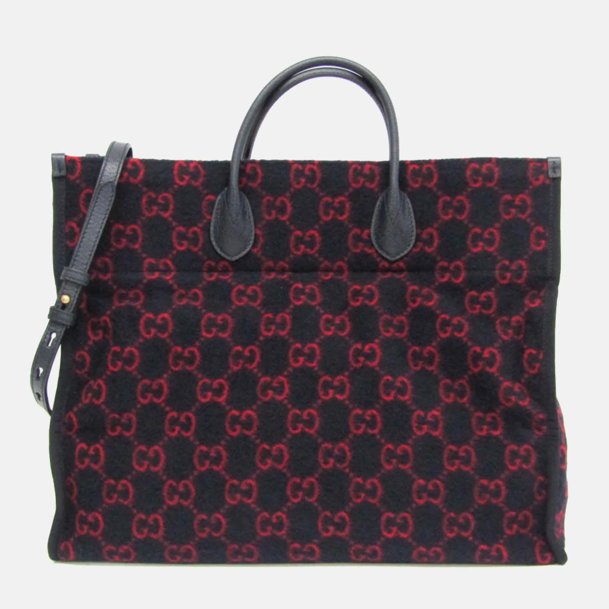 Dark Navy Blue/Red Wool GG Tote Bag