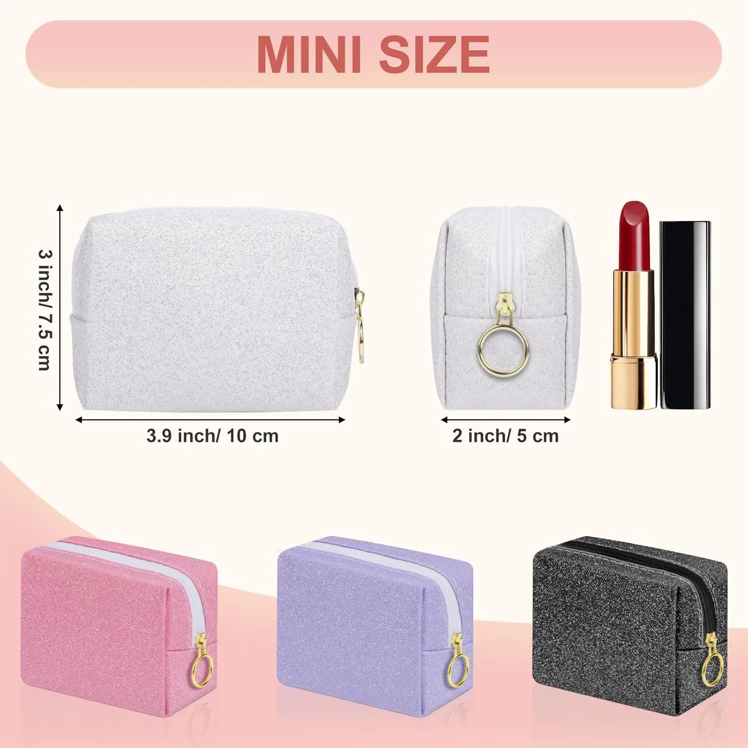 Desing Wish Shining Mini Makeup Bag for Purse Portable Lipstick Pouch Soft PU Leather Small Cosmetic Bag for Travel Cute Lipstick Bag for Chapsticks/Makeup/Keys/Earphones (Glitter Black/Pink)