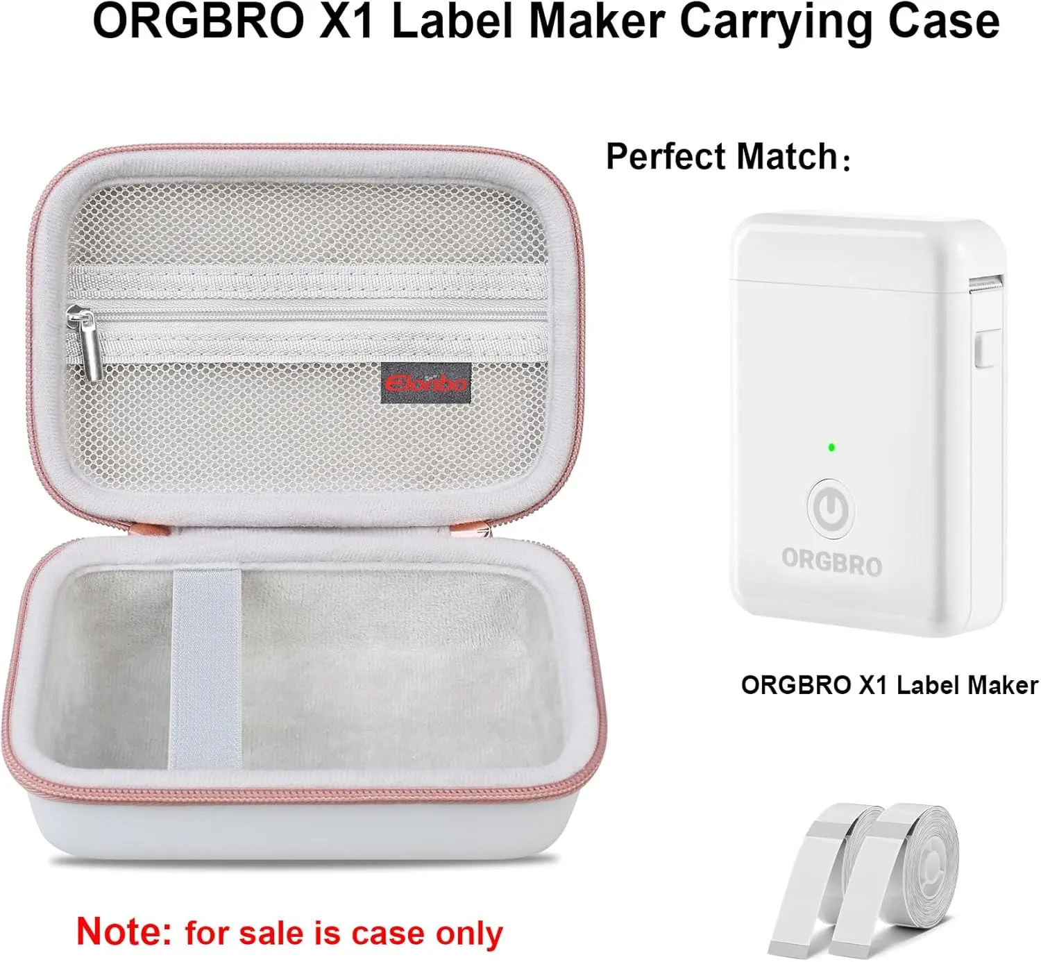 Elonbo Carrying Case for ORGBRO X1 Label Maker Machine, Portable Bluetooth Label Printer Storage Holder, Wireless Built-in Cutter Small Label Makers Handheld Sticker Maker Travel Bag, White