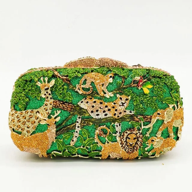 Fancy Crystal Animal Jungle Clutch Bag