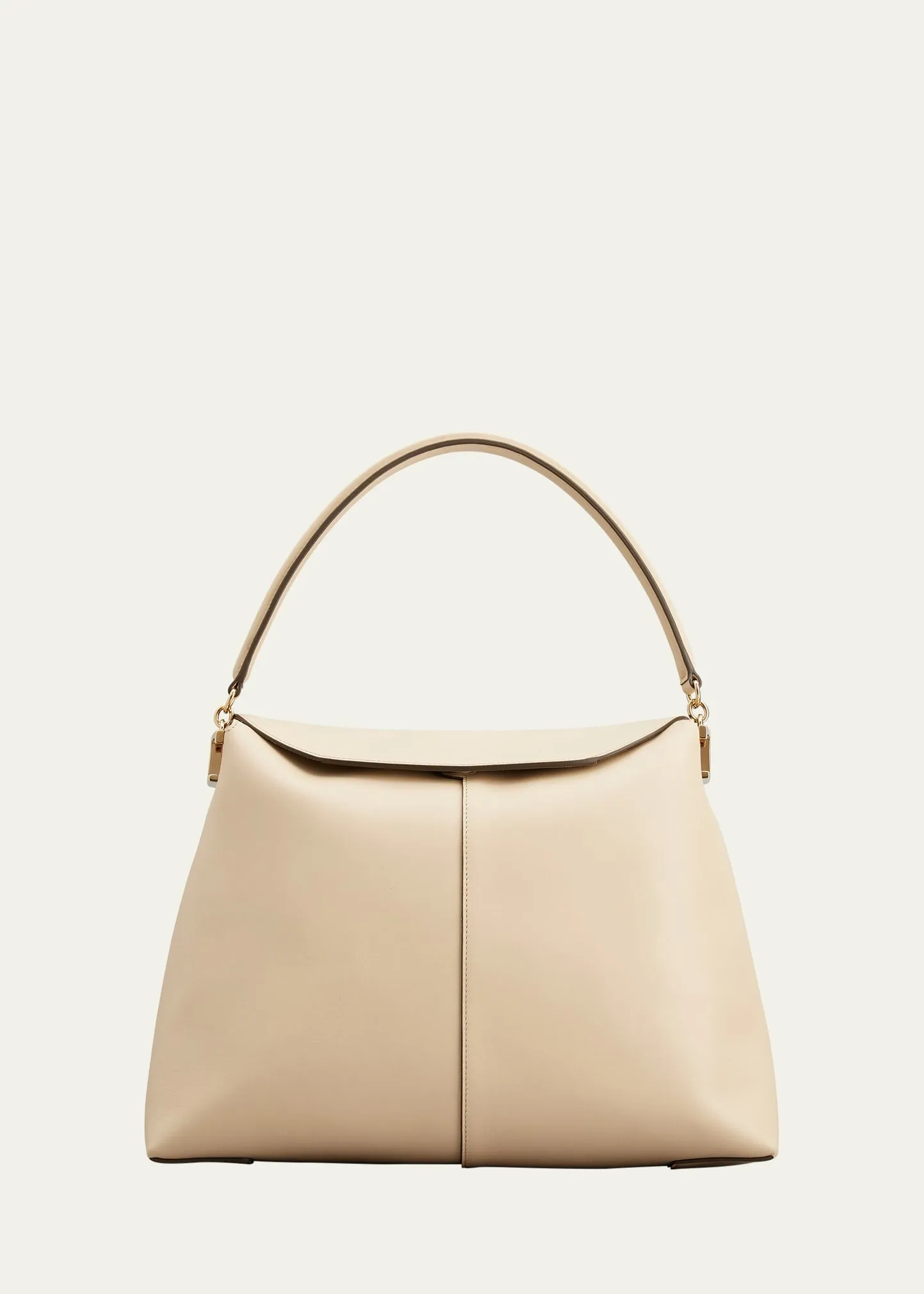 Fold-Over Flap Leather Tote Bag