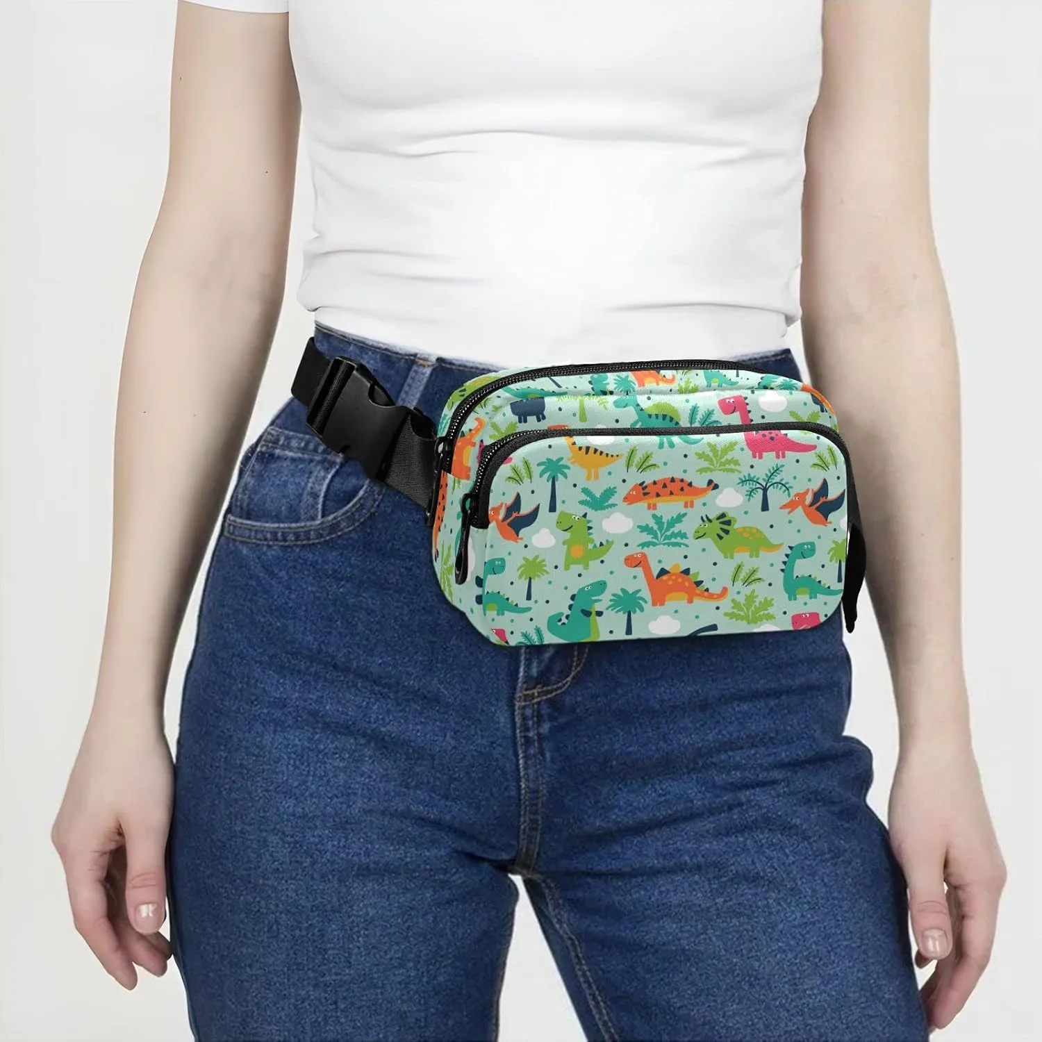 Funny Dinosaurs Fanny Pack for Men Women,Crossbody Waist Bag Pack with Adjustable Strap Mini Belt Bag for Running Cycling