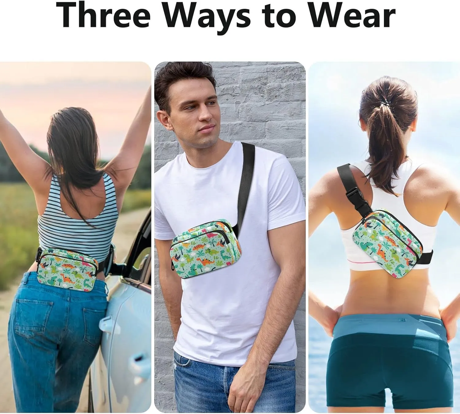 Funny Dinosaurs Fanny Pack for Men Women,Crossbody Waist Bag Pack with Adjustable Strap Mini Belt Bag for Running Cycling