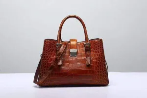 Genuine  Crocodile Leather Top Handle Tote  Shoulder Bag Vintage Wine Red