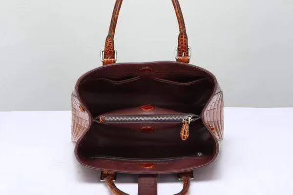 Genuine  Crocodile Leather Top Handle Tote  Shoulder Bag Vintage Wine Red
