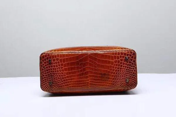 Genuine  Crocodile Leather Top Handle Tote  Shoulder Bag Vintage Wine Red