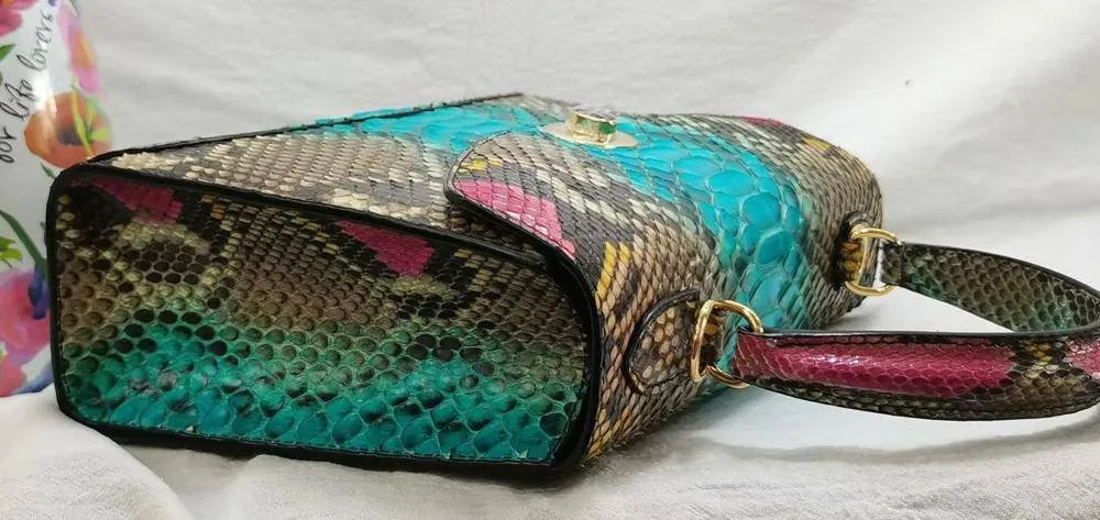 Genuine Python skin Leather Tote Top Handle Cross Body Women Handbag