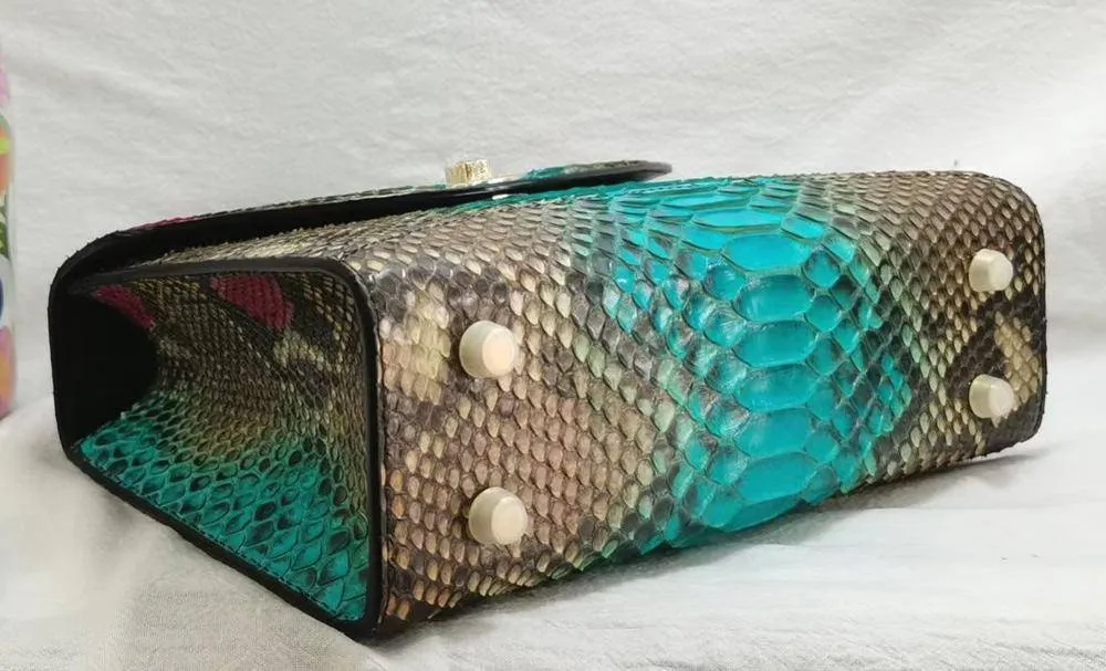 Genuine Python skin Leather Tote Top Handle Cross Body Women Handbag