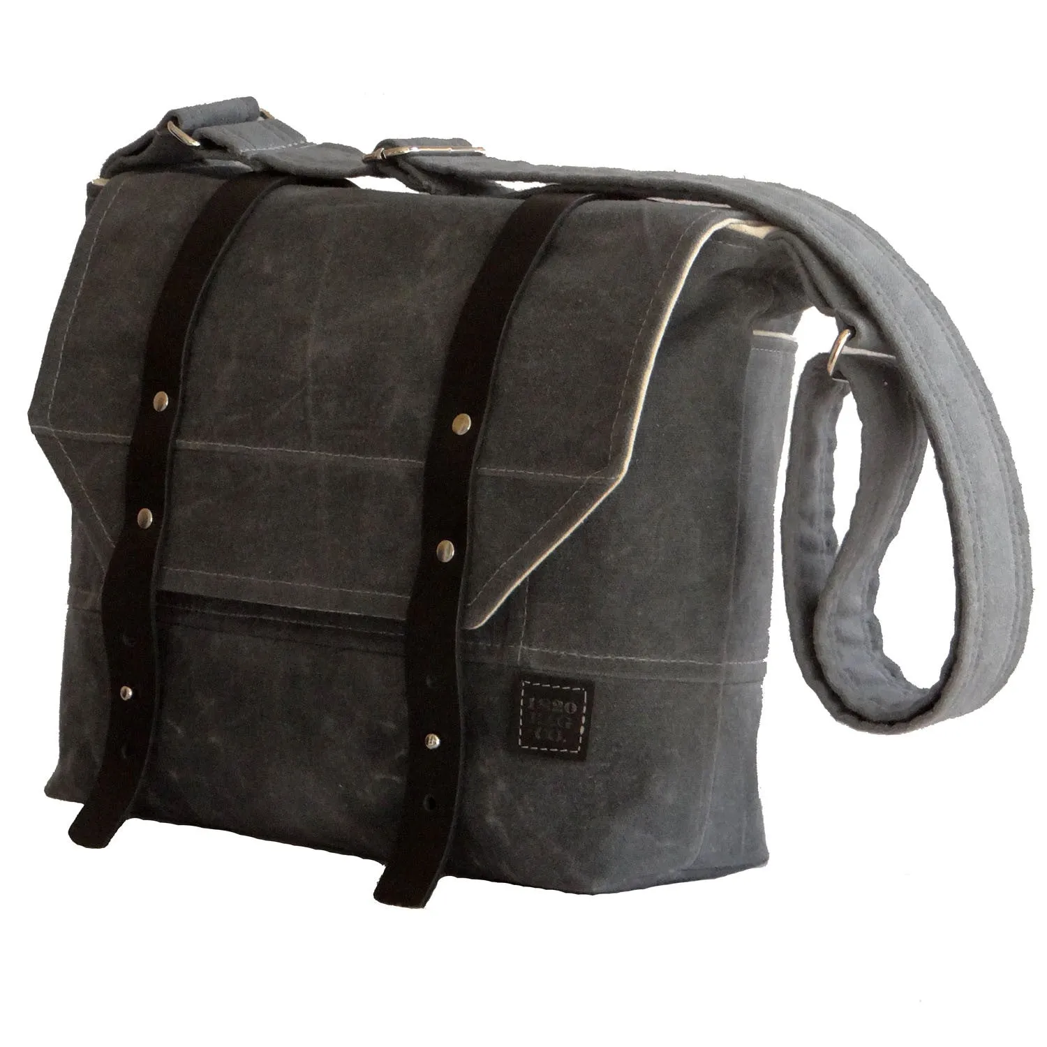 Grayton Waxed Canvas Messenger Bag with Black Leather Strap Closure