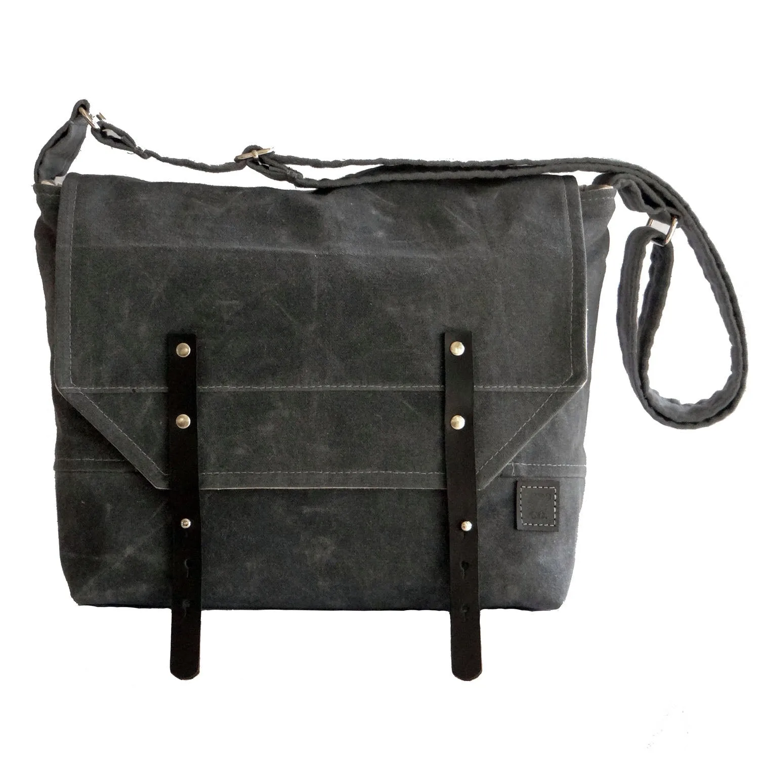 Grayton Waxed Canvas Messenger Bag with Black Leather Strap Closure