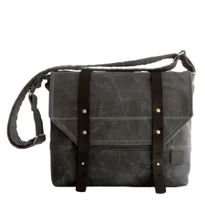 Grayton Waxed Canvas Messenger Bag with Black Leather Strap Closure