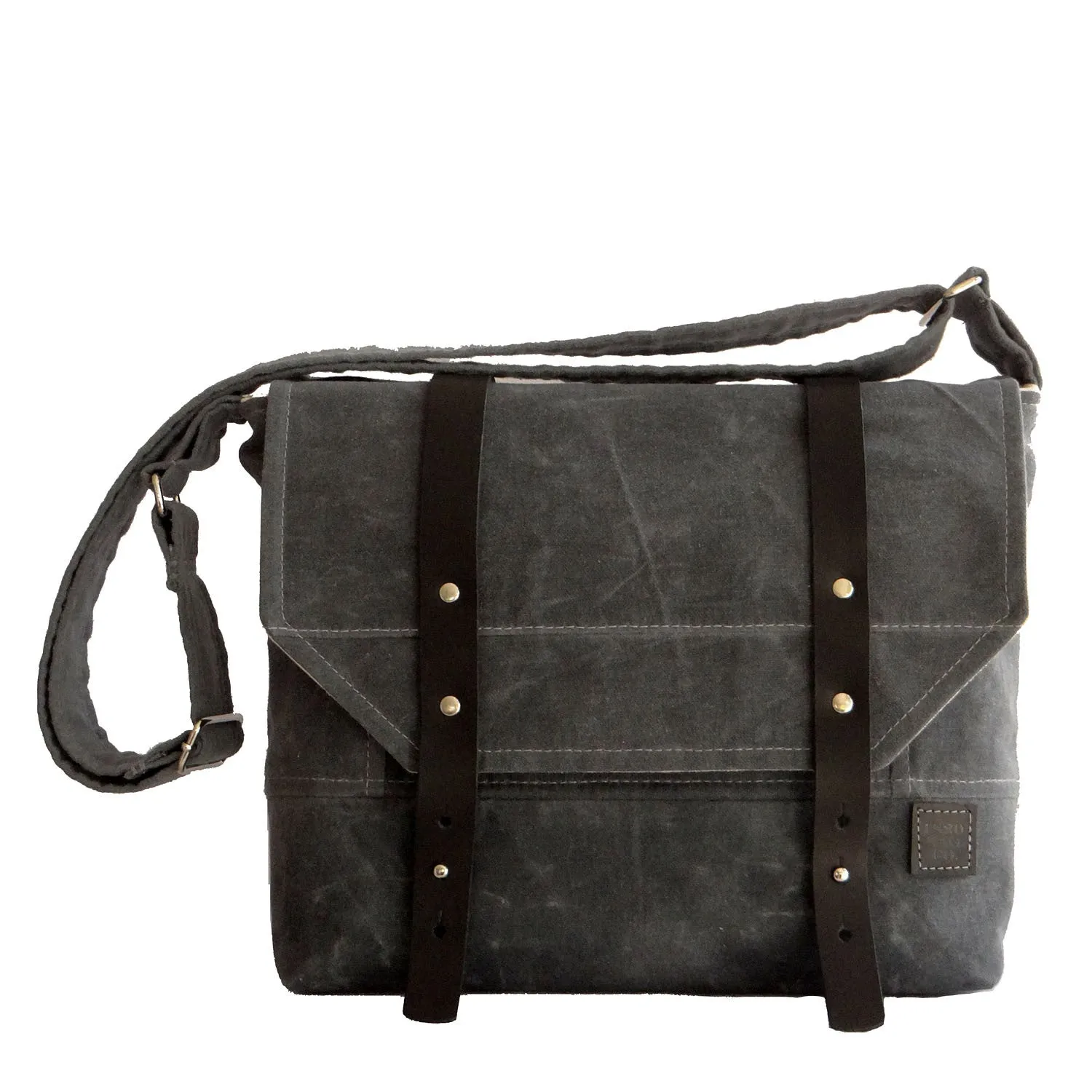Grayton Waxed Canvas Messenger Bag with Black Leather Strap Closure