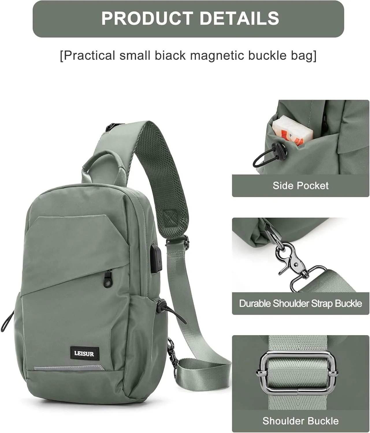 Green Sling Bag for Men, Mini Anti Theft One Strap Motorcycle Backpack Sling Chest Bag for Swimming Diving Outdoor Sports