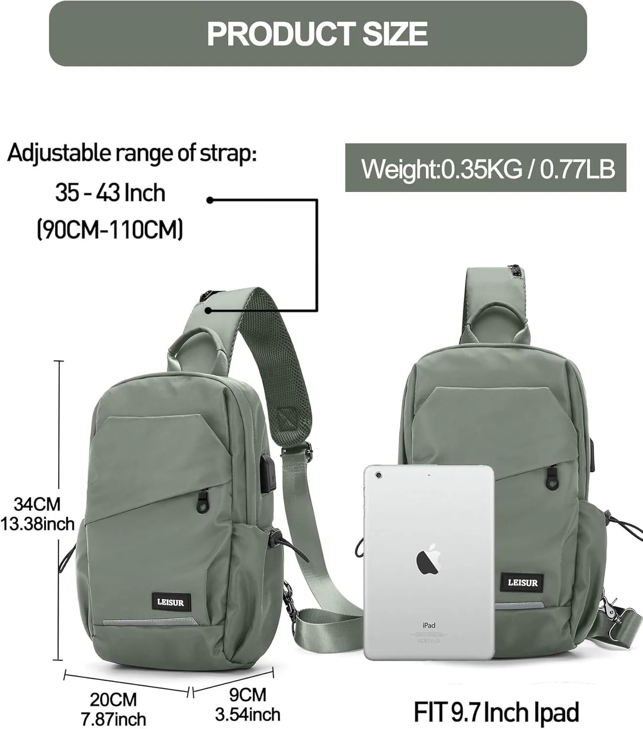 Green Sling Bag for Men, Mini Anti Theft One Strap Motorcycle Backpack Sling Chest Bag for Swimming Diving Outdoor Sports