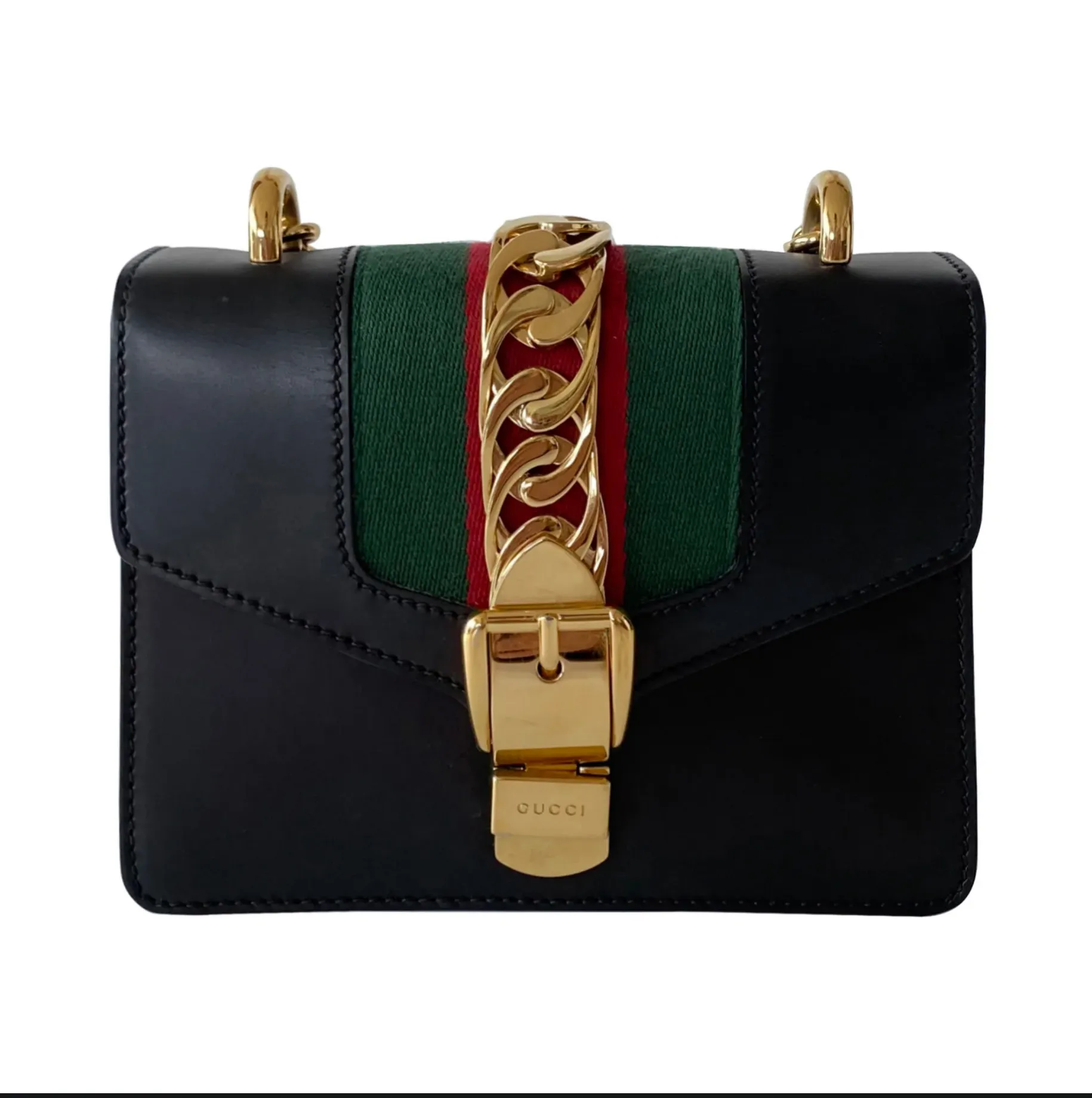 GUCCI MINI LEATHER SYLVIE CHAIN LEATHER CROSSBODY BAG