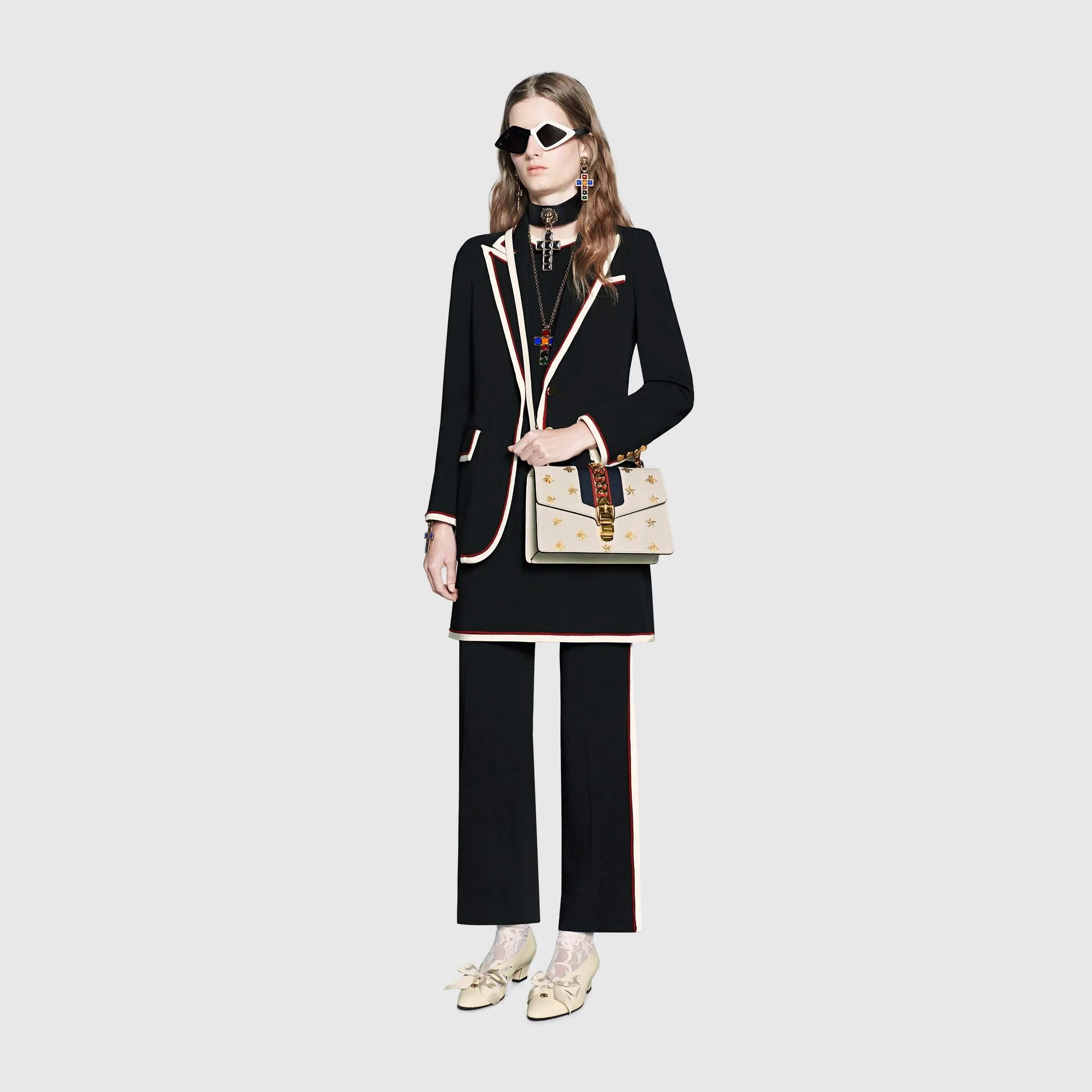 Gucci Sylvie Bee Star Small Shoulder Bag White