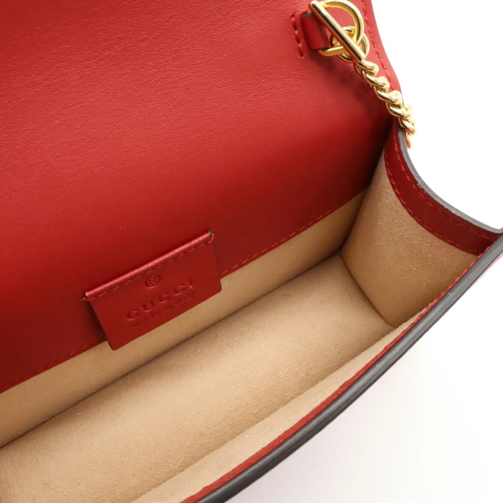GUCCI Sylvie Webline Chain Shoulder Bag Pochette Clutch Leather Red 494646
