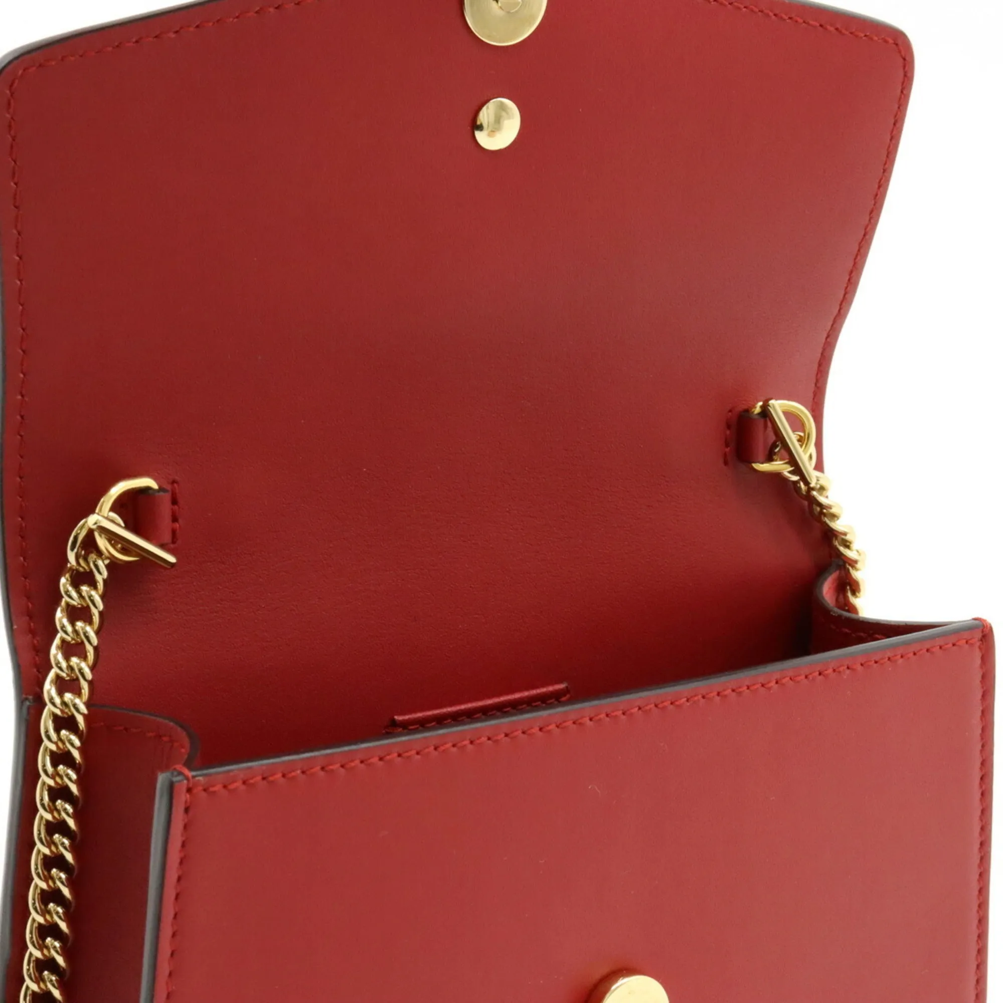 GUCCI Sylvie Webline Chain Shoulder Bag Pochette Clutch Leather Red 494646