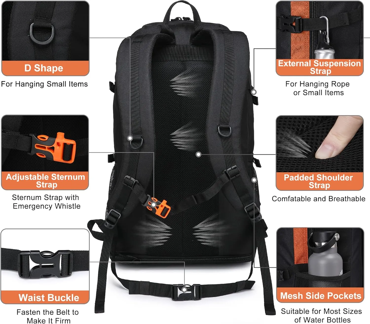 Hiking Backpack, 30L/40L/50L Expandable Hiking Backpack for Men and Women, Travel Backpack Flight Approved