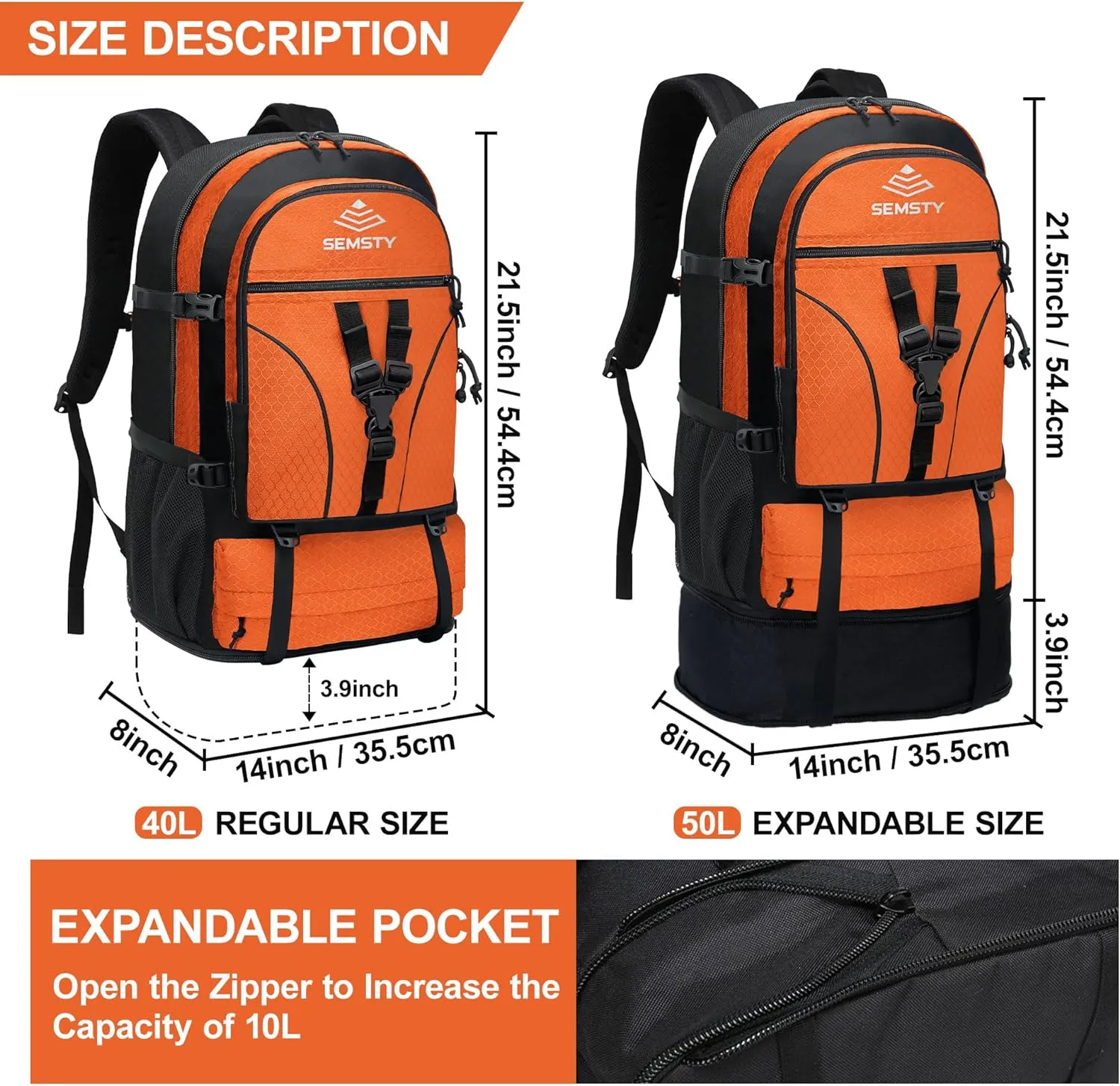 Hiking Backpack, 30L/40L/50L Expandable Hiking Backpack for Men and Women, Travel Backpack Flight Approved