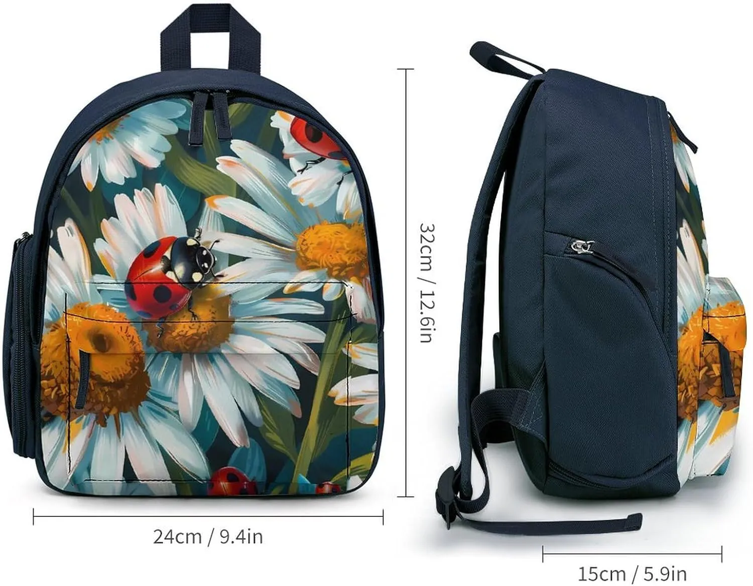 Ladybugs Daisy Flowers Cute Backpack Daily Casual Daypack Travel Mini Bag with Adjustable Strap Blue-style-23