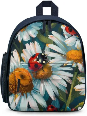 Ladybugs Daisy Flowers Cute Backpack Daily Casual Daypack Travel Mini Bag with Adjustable Strap Blue-style-23
