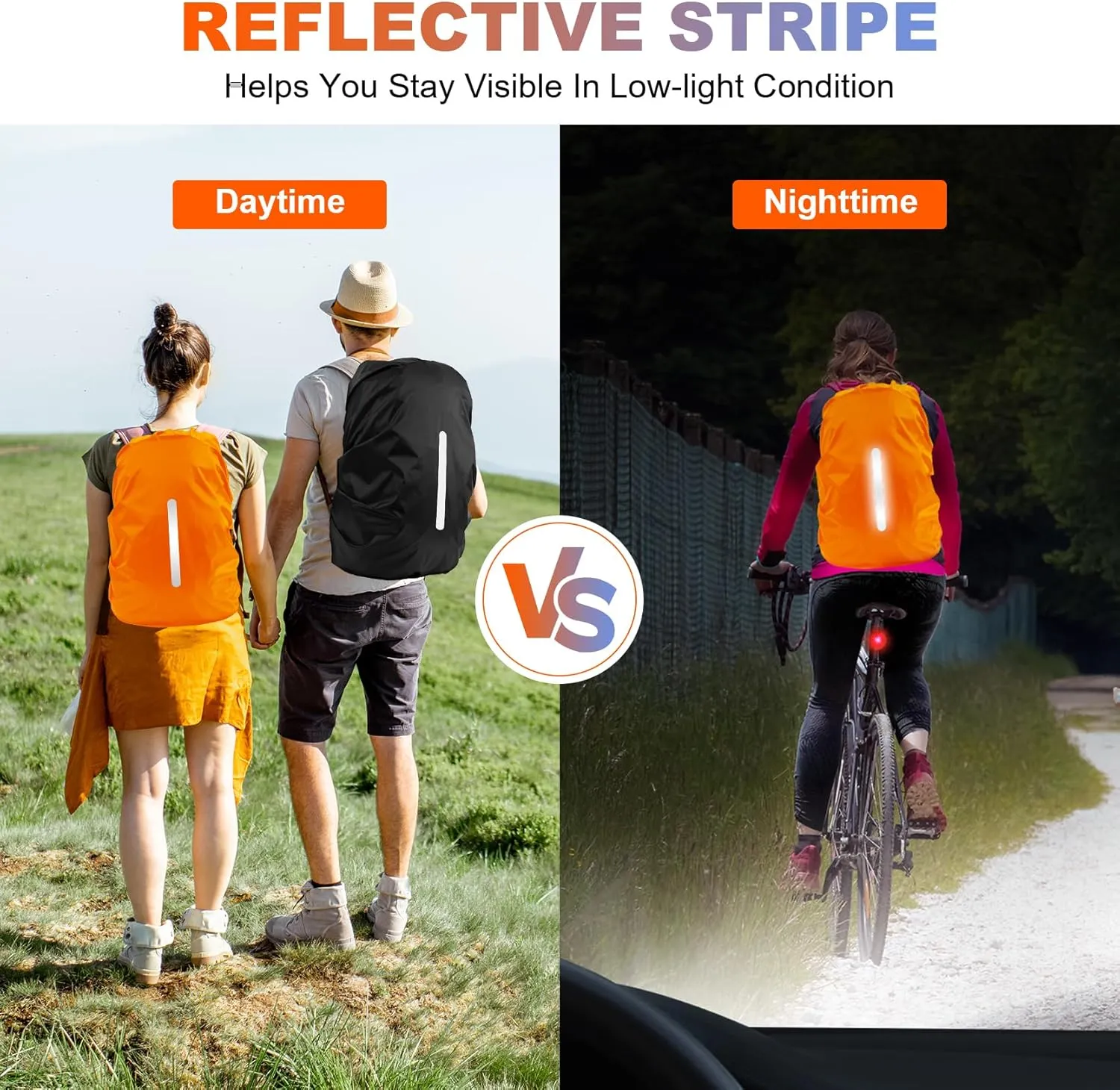 LAMA 2 Pack Waterproof Rain Cover for Backpack, Reflective Rucksack Rain Cover for Anti-dust/Anti-Theft/Bicycling/Hiking/Camping/Traveling/Outdoor Activities (1 Pcs Black   1 Pcs Orange, M)